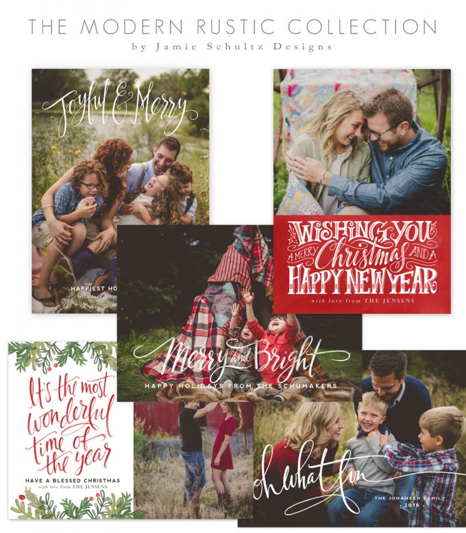 Modern Rustic Holiday Card Templates by Jamie Schultz Designs